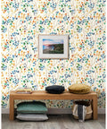 Room with Peel And Stick Floral Wallpaper For Nursery Decor Removable Contact Paper In Colorful Forest Beige Orange Blue No Mess Easy