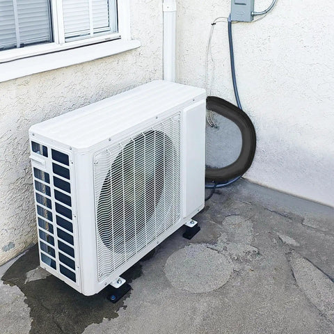 Outdoor AC unit with Three Layer Outdoor AC Pipe Insulation Wrap 72x10.2 Inches Weatherproof 600D Oxford Exterior visible.