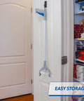 Unger 32-inch grabber reacher tool with built-in magnet and blue-gray handle, hung on closet door.