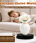 Prolee 12 Inch Electric Rotating Turntable 360 Degree Motorized Display Stand With Remote Control featuring a vase on a coffee table.
