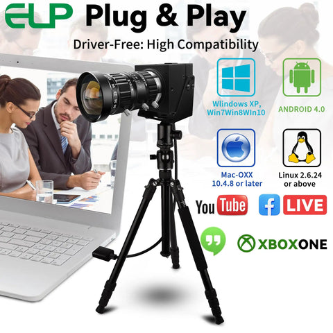 5-50mm 10X USB Zoom Camera with 12MP Sensor 1080P 120FPS Varifocal CS Mount Lens for Video Calls and Live Streaming on a tripod