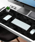 Extra Large Gaming Mouse Pad With Black Topographic Print XXL Desk Mat For Gaming And Work Non Slip Keyboard Pad For Computer Laptop PC Office Setup Pro