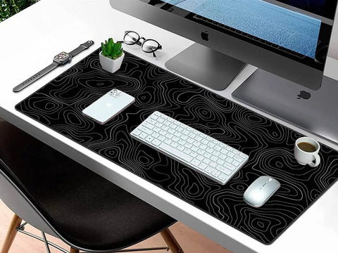 Extra Large Gaming Mouse Pad With Black Topographic Print XXL Desk Mat For Gaming And Work Non Slip Keyboard Pad For Computer Laptop PC Office Setup Pro