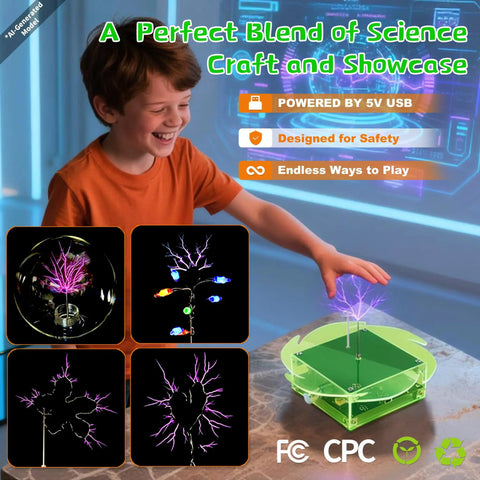 Tesla Coil Kit For Kids And Teens , Totally Cool STEM DIY Project With Easy Assembly, Learn Electronics With Safe Components, Build Your Own Tesla Spark Gadget For Ages 8 To 18, Perfect STEM Gift For Boys And Girls, green acrylic base
