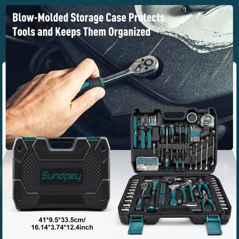 281 Piece All In One Home Tool Kit Portable Complete Basic Repair Set For DIYers And Pros Includes Socket Wrench Set
