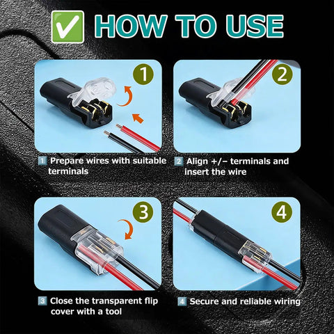Step-by-step guide for One Second Push In Wire Connectors With Locking Buckle Flame Retardant Black Electrical Connectors