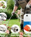 Gardener using All Metal 29 Inch Sprayer Wand For Tank Sprayers With Stainless Steel Extension Tubes And Brass Barbs.