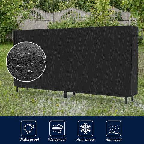 8ft Heavy Duty Firewood Rack with Weather Resistant 600D Oxford Cover in rain on lawn showing waterproof feature