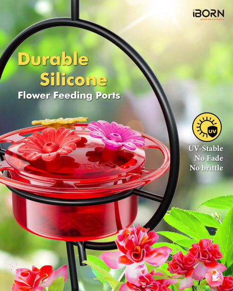 Three Pack Circular Hanging Hummingbird Feeders For Outdoors 3 Oz Mini Hummingbird Feeders With Silicone Ports Bee Proof 360 Degree Perch Ring