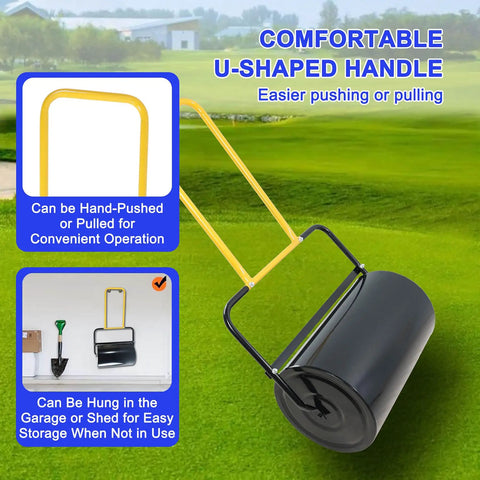 40L Heavy Duty Lawn Roller With U Shaped Handle for filling with water or sand to level grass in yards and sports fields