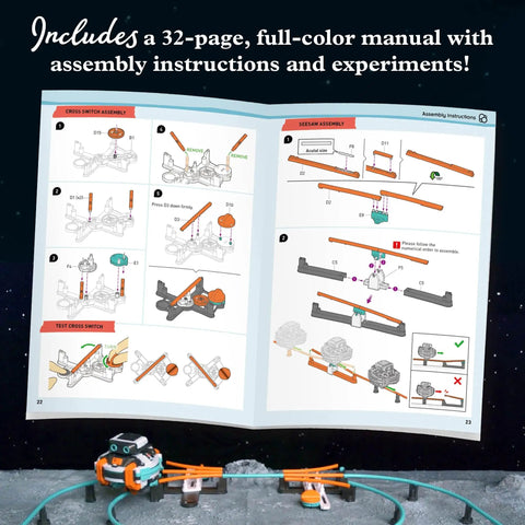 RoboRails Monorail Robot Kit With Gyro Drive And Ball Bearing Balancing System manual with assembly instructions and experiments