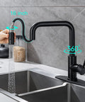 Matte Black Kitchen Faucet With Pull Out Sprayer, Single Handle Stainless Steel Sink Fixture, 360 Degree Swivel Spout on sink