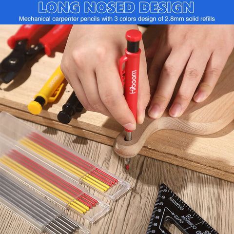 Pro Grade Mechanical Carpenter Pencil Set With Built In Sharpener, 18 Refills, Automatic Center Punch And Carbide Scriber in use