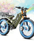Heavy Duty Full Suspension Electric Bike With Four Thousand Watts Dual Motors And Massive Fifty Two Volt Battery in green with fat tires.
