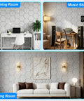 Flex Ready Hexagon Acoustic Panels 12 Pack Self Adhesive Sound Deadening Foam Wall Tiles used in a gaming room, music studio, and living room.
