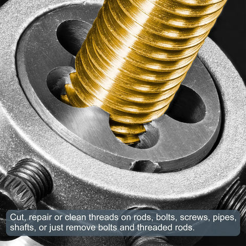 Premium M2.5 X 0.45 Right Hand Round Thread Die in HSS cutting threads on metal rod close-up