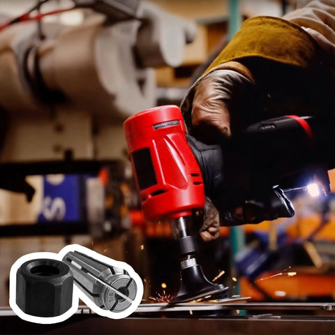 One Eighth Inch Collet And Nut Assembly Replacement Part For OEM 2485 20 2486 20 in use with power drill creating sparks