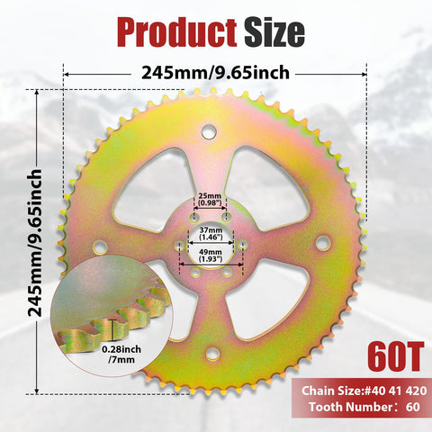 60 Tooth Mini Bike Sprocket For 40 41 420 Chain With 37mm Bore And 6 Hole Mount Rear Sprocket Fit For Coleman CT100U CC100X Baja Doodle Bug DB30 Mega Moto MMB105 And Similar Mini Bike Engines, 245mm size