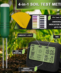 4 In 1 Wireless Soil Tester With Moisture Meter, Thermometer, Sunlight And Time Display, Includes PH Paper, Waterproof Plant Sensor