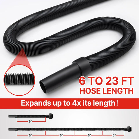 6 to 23 ft hose for 5 Gallon Wet Dry Vacuum With 5.5 Peak HP, Wall Mountable Shop Vacuum For Garage Car And Workshop