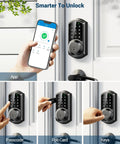 Smart Deadbolt With App Control For No Key Entry, Keyless Front Door Lock, Digital Door Lock With Code, Matte Black