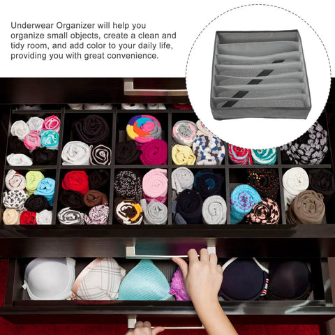 Multi Compartment Foldable Linen Drawer Organizer Box For Bras And Socks Keeps Your Closet Stash Secure With Heavy Duty Fabric Storage in a drawer.