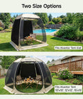 Sun Shade Sail Set For Screen House And Bubble Tent That Blocks 95 Percent Of UV With Durable Oxford Fabric Trapezoid 38 By 50 By 57 Inch Fit 3 Pack In Black For Outdoor Backyard Use installed on Alvantor tents in backyard setting