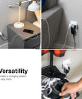 3 Outlet Wall Tap With Guide Light For Expanded Power 3 Prong Grounded Outlet Space Saving Horizontal Design UL Listed White Electrical Adapter For Home Or Office