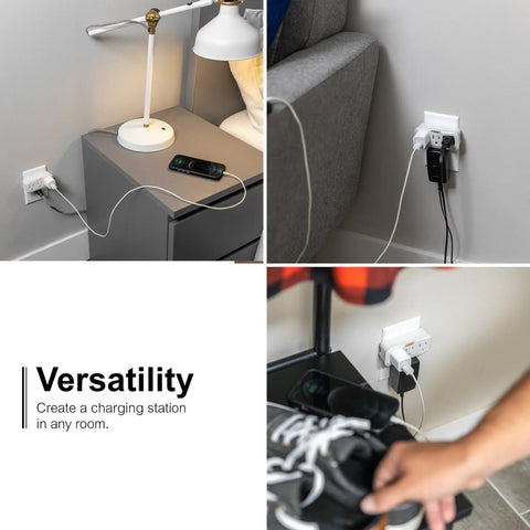 3 Outlet Wall Tap With Guide Light For Expanded Power 3 Prong Grounded Outlet Space Saving Horizontal Design UL Listed White Electrical Adapter For Home Or Office