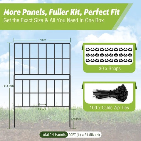 Tall 31.5 Inch Decorative Garden Fence Panels 14 Pack No Dig Metal Wire Border with zip ties and holders