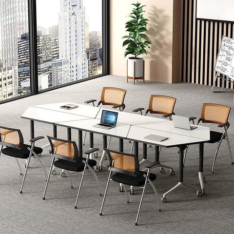 Foldable Office Desk With Hella Smooth Rolling Wheels And Rock Solid Steel Frame, Adjustable Mobile Computer Workstation For Compact Spaces in modern office setting.