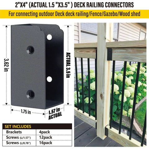 Heavy Duty 201 Stainless Steel Deck Railing Connector Set One And A Half Inch By Three And A Half Inch Actual Size Black