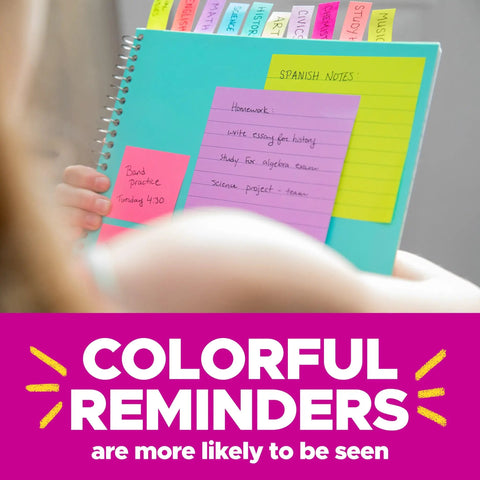 Two Times The Stickiness Eight 6 By 4 Inch Sticky Note Pads with colorful notes on notebook page