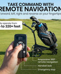Top Shelf GPS Electric Golf Push Cart With Remote Control demonstrating remote navigation functions with a hand-held remote.