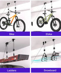 2 Pack Heavy Duty Bike Hoist Pulley System For Garage Ceiling Storage, Easy Lift For Ebikes And Bikes, Ladders, Snowboards