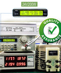Heavy Duty 200W 24V DC LED Driver Power Supply Waterproof IP67, testing equipment and quality assurance badge