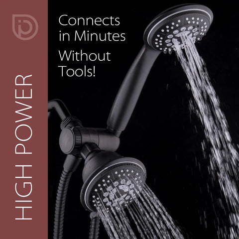 Handheld And Rain Shower Combo With 4 Inch Face High Pressure 24 Function Patterns Dual 2 In 1 Shower Head System in use