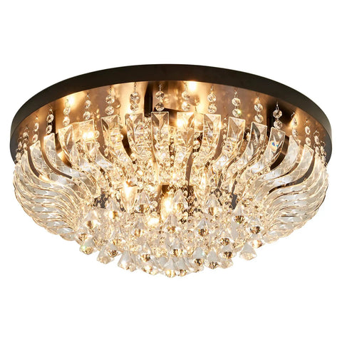 9 Light Crystal Modern Flush Mount Ceiling Light Fixtures In Black Dope Luxury Large Chandeliers Style For Living Room Bedroom