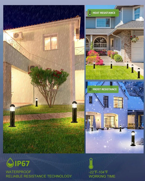 2 Pack 12V LED Landscape Pathway Lights IP67 Waterproof Bollard Outdoor Driveway Walkway Wired Lights in rain and snow