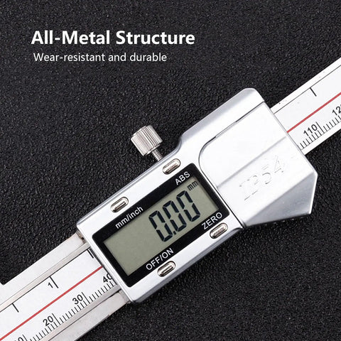 Electronic Inside Groove Caliper With Upper And Lower Jaw Grooves, 6 Inch 150mm Digital Caliper, IP54 Stainless Steel close-up on display.