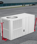 Heavy Duty Industrial Machinery Skates With 4 Rollers For Moving Heavy Equipment In Warehouses And Factories, Sturdy Carbon Steel Platform Supports Up To 6 Tons Without Bending, shown with air conditioning unit.