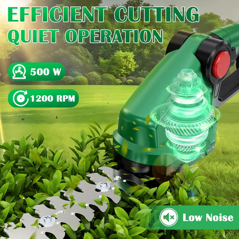 Cordless Hedge Trimmer With Battery And Charger 2 In 1 Small Electric Hedge Trimmers Rechargeable Mini Handheld Grass Shears Weed Bush Trimmer For Garden And Lawn Quick Charge Includes 2X 3Ah Battery showing efficient cutting.