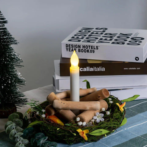 12 Pack Flameless Led Taper Candles No Remote Hanging Floating Candles Battery Operated Candlesticks Electric Flickering 6.5 Inches For Halloween Parties Church Christmas Decor Great Vibe candle on decorative table