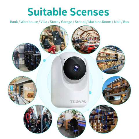 Indoor Wifi Security Camera For Home Base Monitoring Smooth Pan Tilt Coverage And Bright Color Night Vision in various indoor settings.