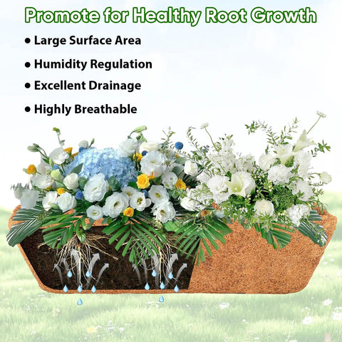Three Pack 24 Inch Deck Railing Planter With Coconut Coir Liner For Outdoor Garden Balcony showing healthy root growth