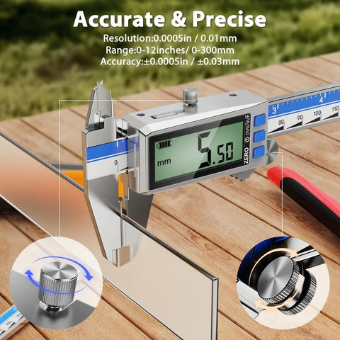 12 Inch Digital Caliper With Rechargeable Stainless Steel Body, Type C Charging, Auto On Off, Quick 50 Minute Charge For Months Of Everyday Use, Ideal For Woodworking, Metalworking, And DIY Projects, Precise Measurements Every Time measuring wood