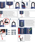 Instructional diagram for Beefy 4 Wheel Combination Padlock With Hardened Steel Shackle And Alloy Lock Body Weatherproof For Home Shed