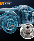 Rear Left And Right Wheel Hub And Bearing Assembly 512350 For Mazda CX 7 2007 2012 With 5 Lug AWD Only OE Quality Replacement Bolt On Easy Install And Precise Fit shown next to car diagram