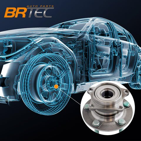 Rear Left And Right Wheel Hub And Bearing Assembly 512350 For Mazda CX 7 2007 2012 With 5 Lug AWD Only OE Quality Replacement Bolt On Easy Install And Precise Fit shown next to car diagram
