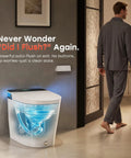 Sleek Sensor Activated Smart Toilet With Built In Bidet Pump And Self Cleaning Deodorizer Featuring Heated Seat And Smooth Flushing Action, shown with auto-flush feature.